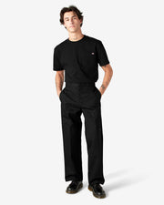 Loose Fit Double Knee Work Pants - Black