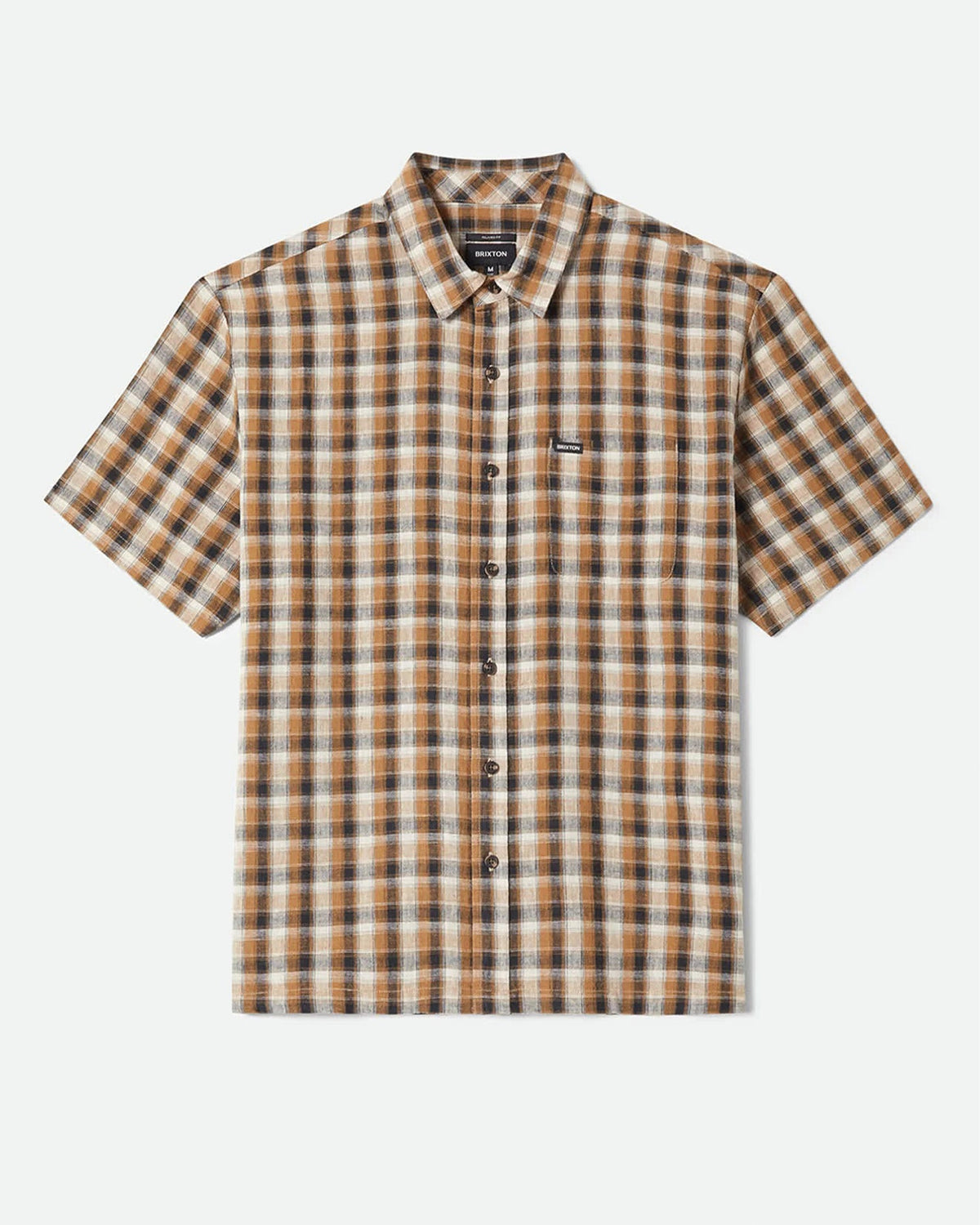 Brixton Cru Linen Blend Plaid S/S Shirt - Black/Tobacco Plaid