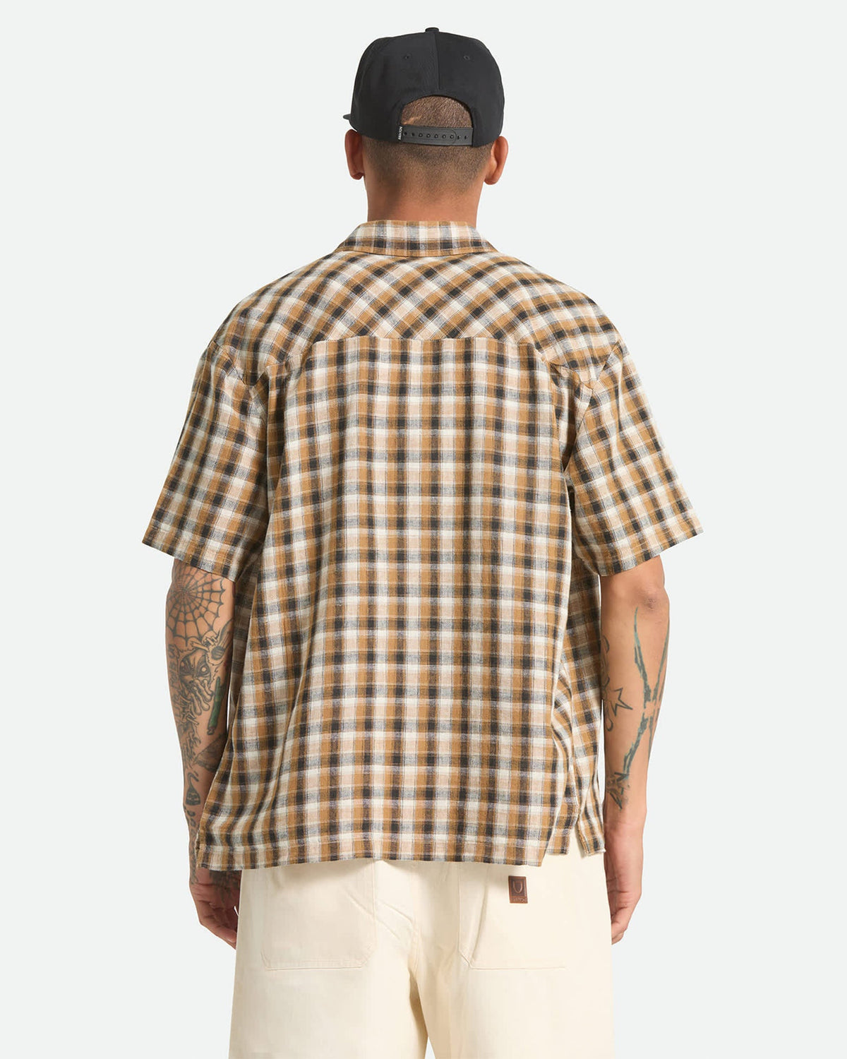 Brixton Cru Linen Blend Plaid S/S Shirt - Black/Tobacco Plaid