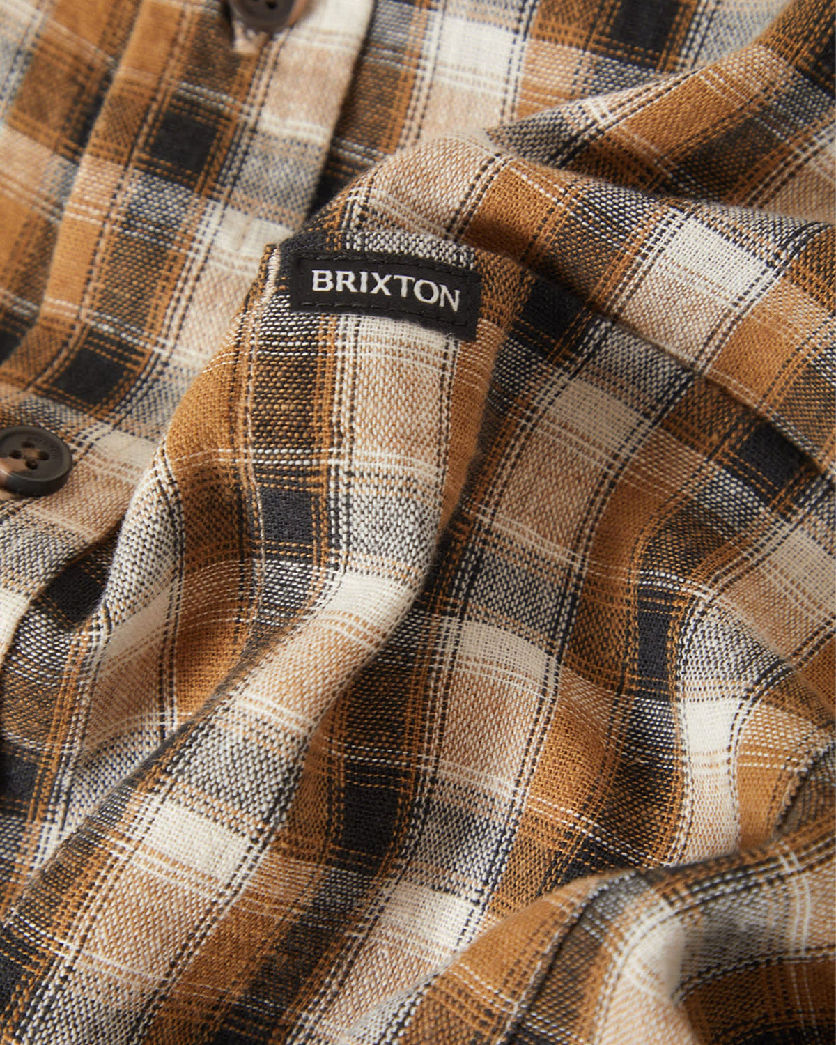 Brixton Cru Linen Blend Plaid S/S Shirt - Black/Tobacco Plaid