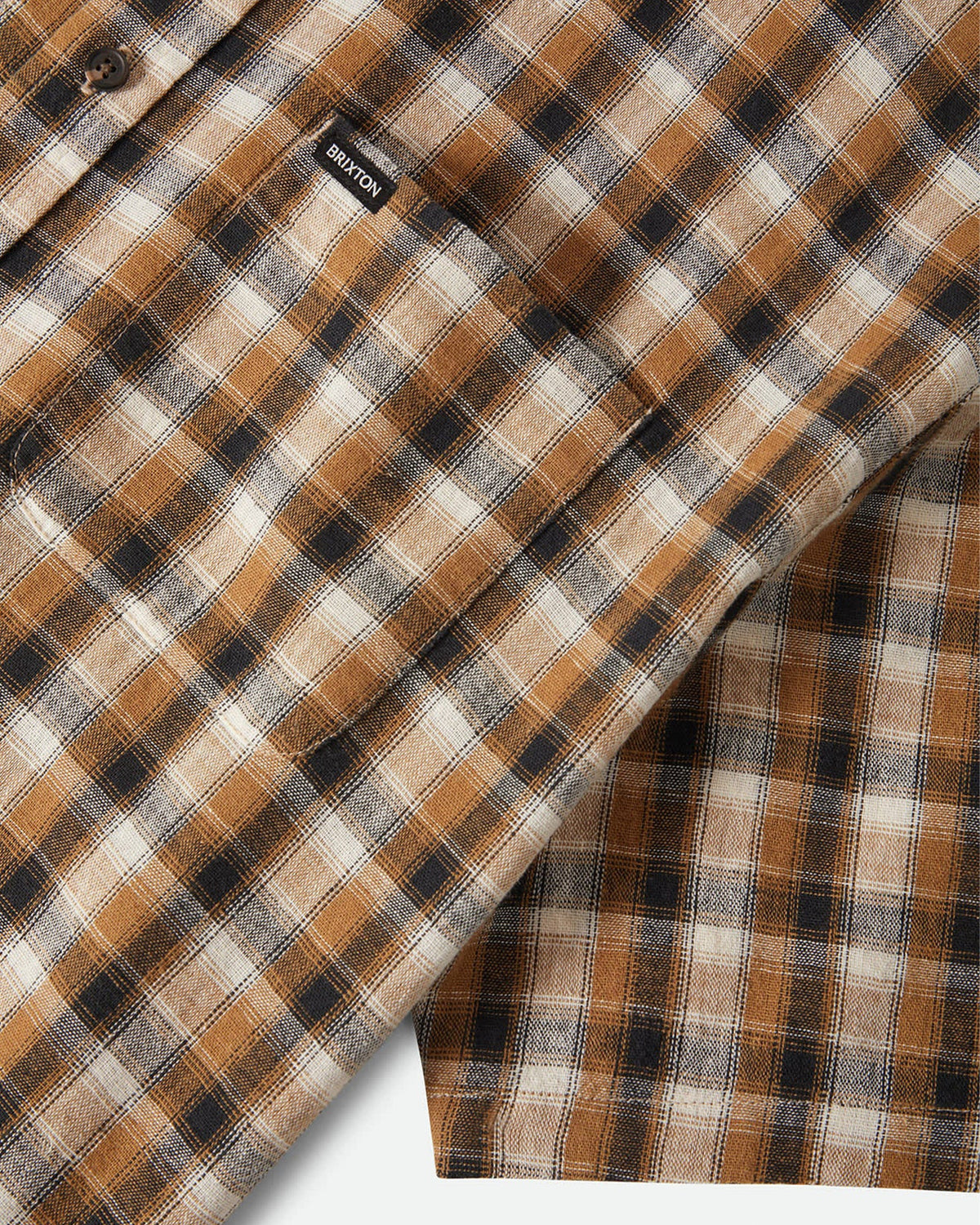 Brixton Cru Linen Blend Plaid S/S Shirt - Black/Tobacco Plaid