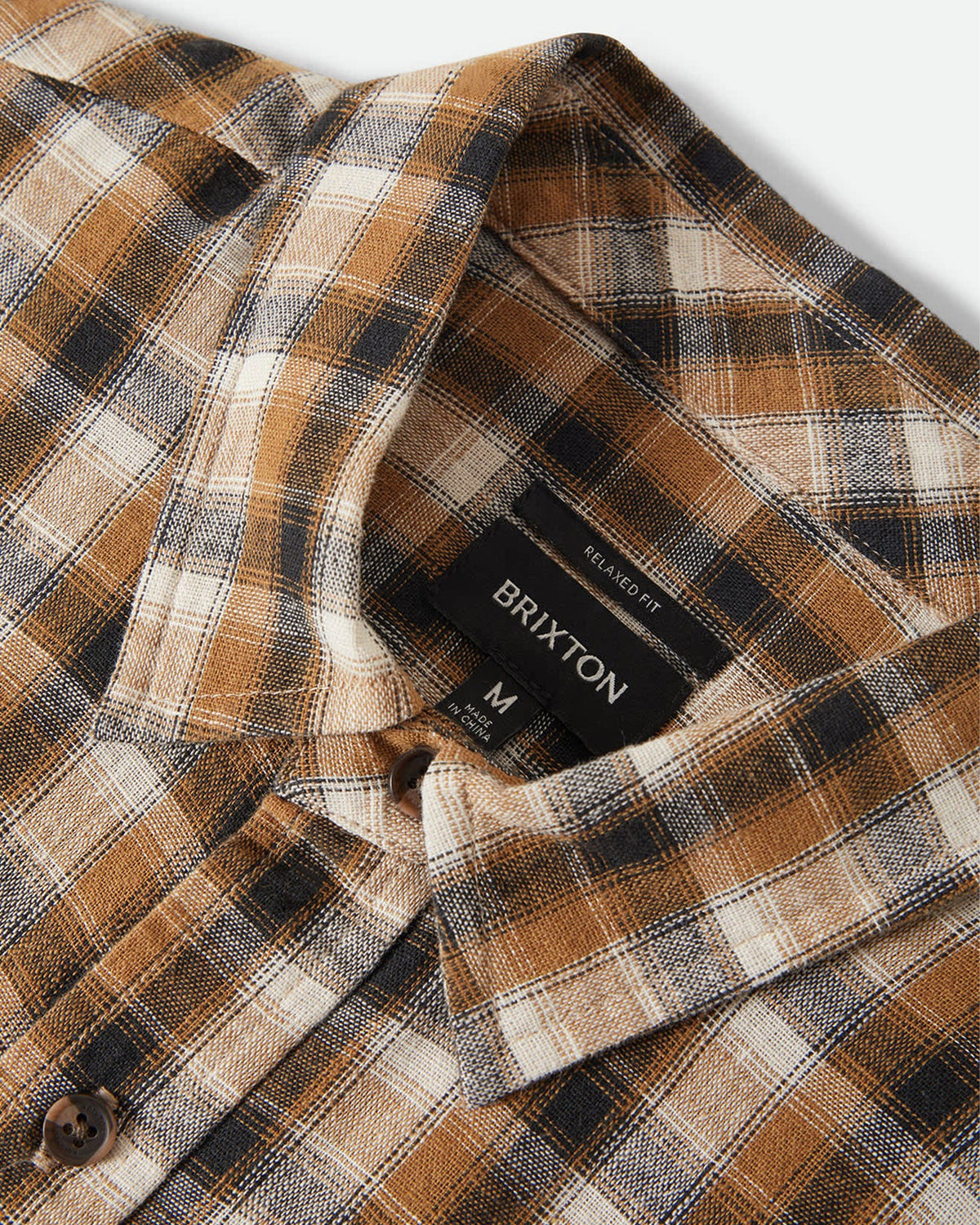 Brixton Cru Linen Blend Plaid S/S Shirt - Black/Tobacco Plaid