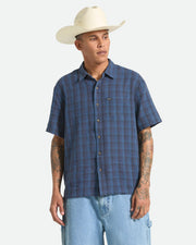 Cru Linen Blend Plaid S/S Shirt - Dark Blue/Black Plaid