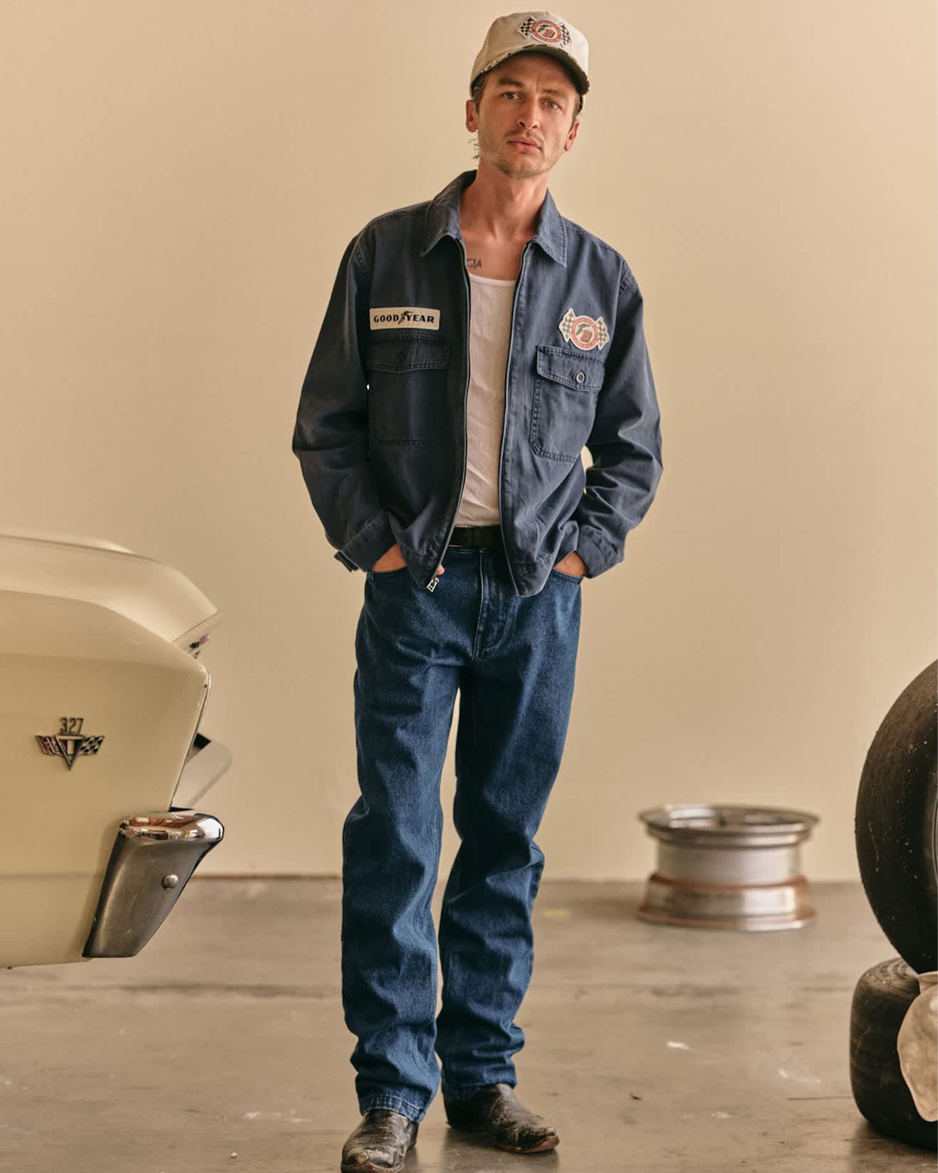 Brixton Goodyear Trademark Lightweight Coaches Jacket - Washed Navy