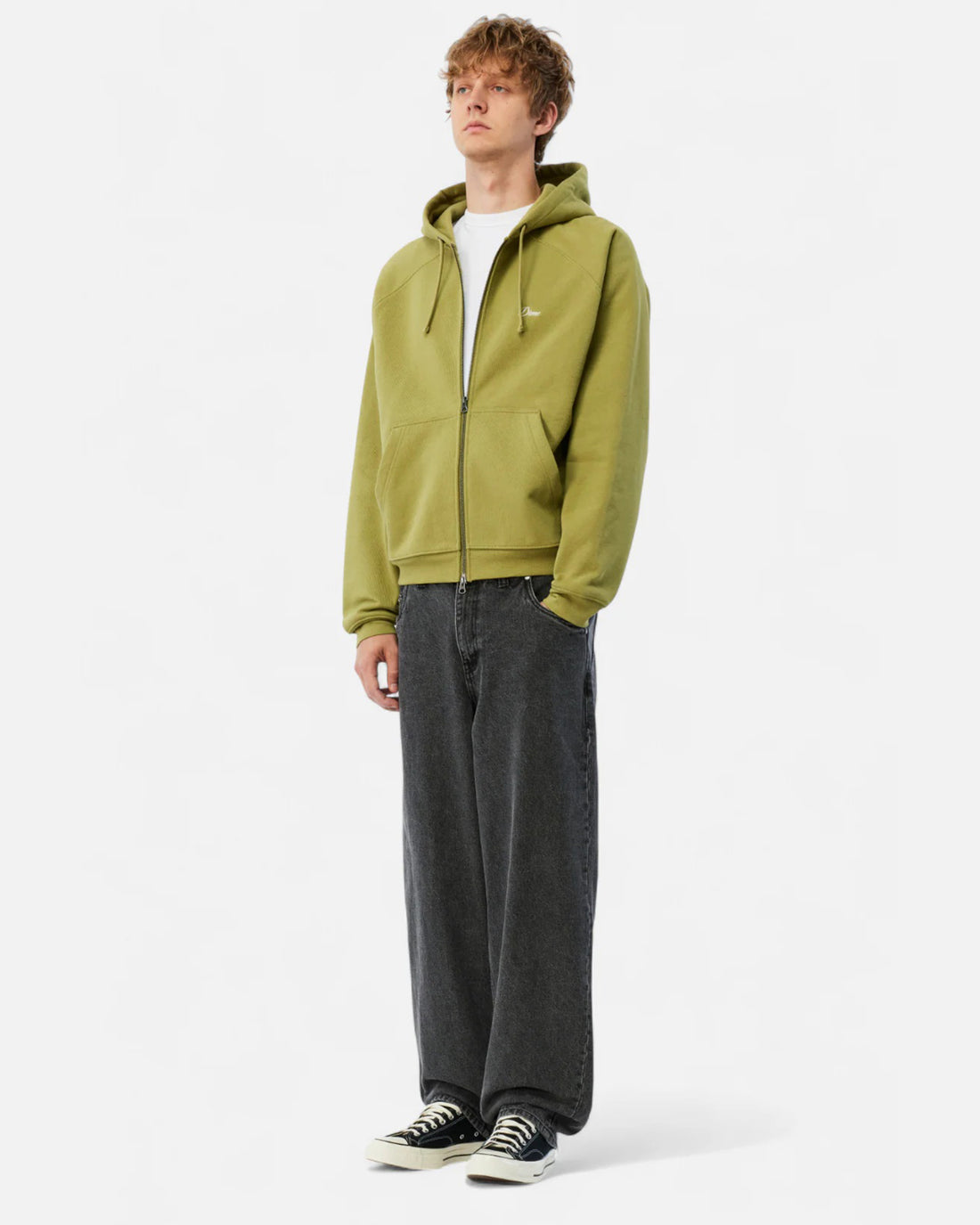 Dime MTL Cursive Small Logo Zip Hoodie - Gold Olive