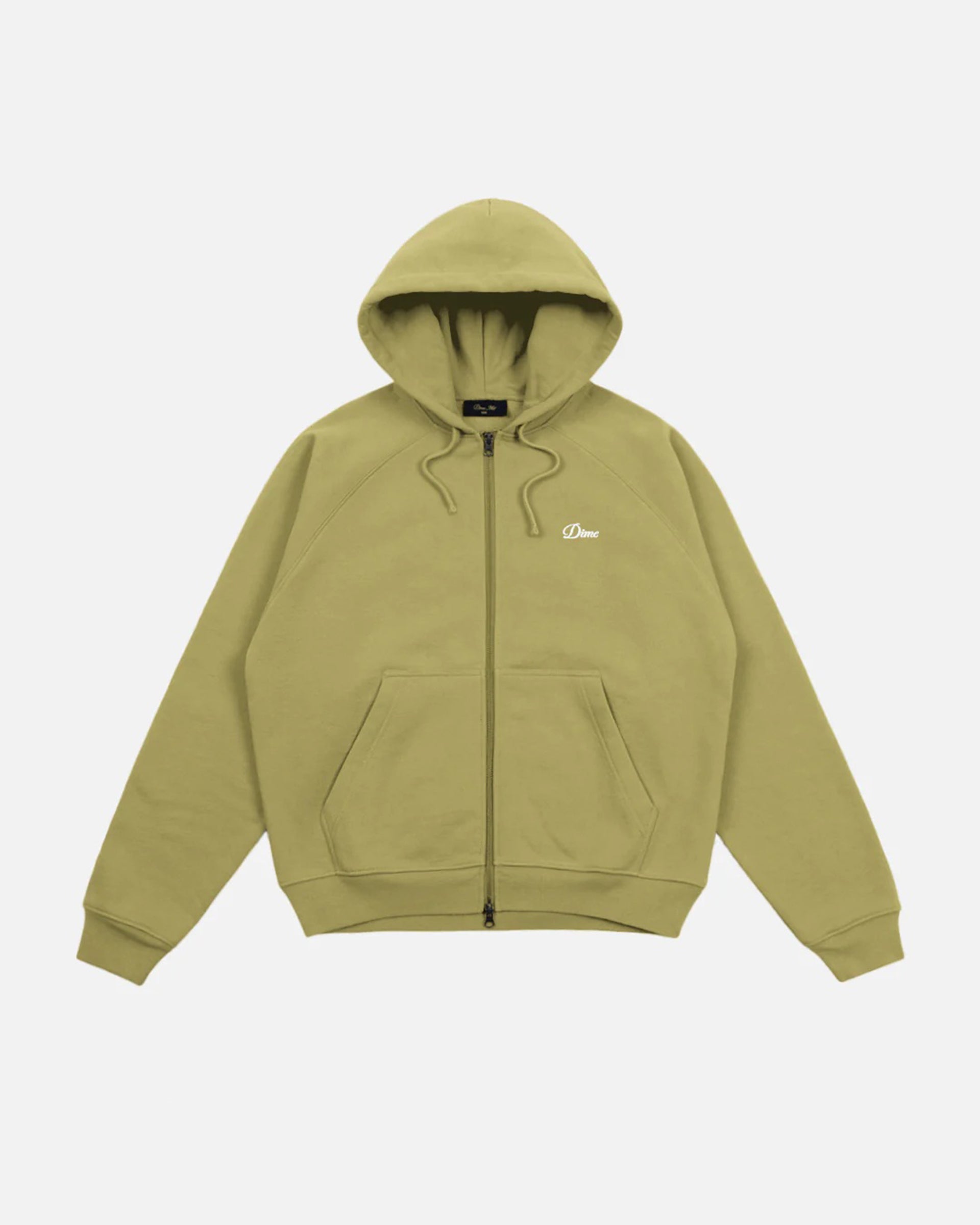 Dime MTL Cursive Small Logo Zip Hoodie - Gold Olive