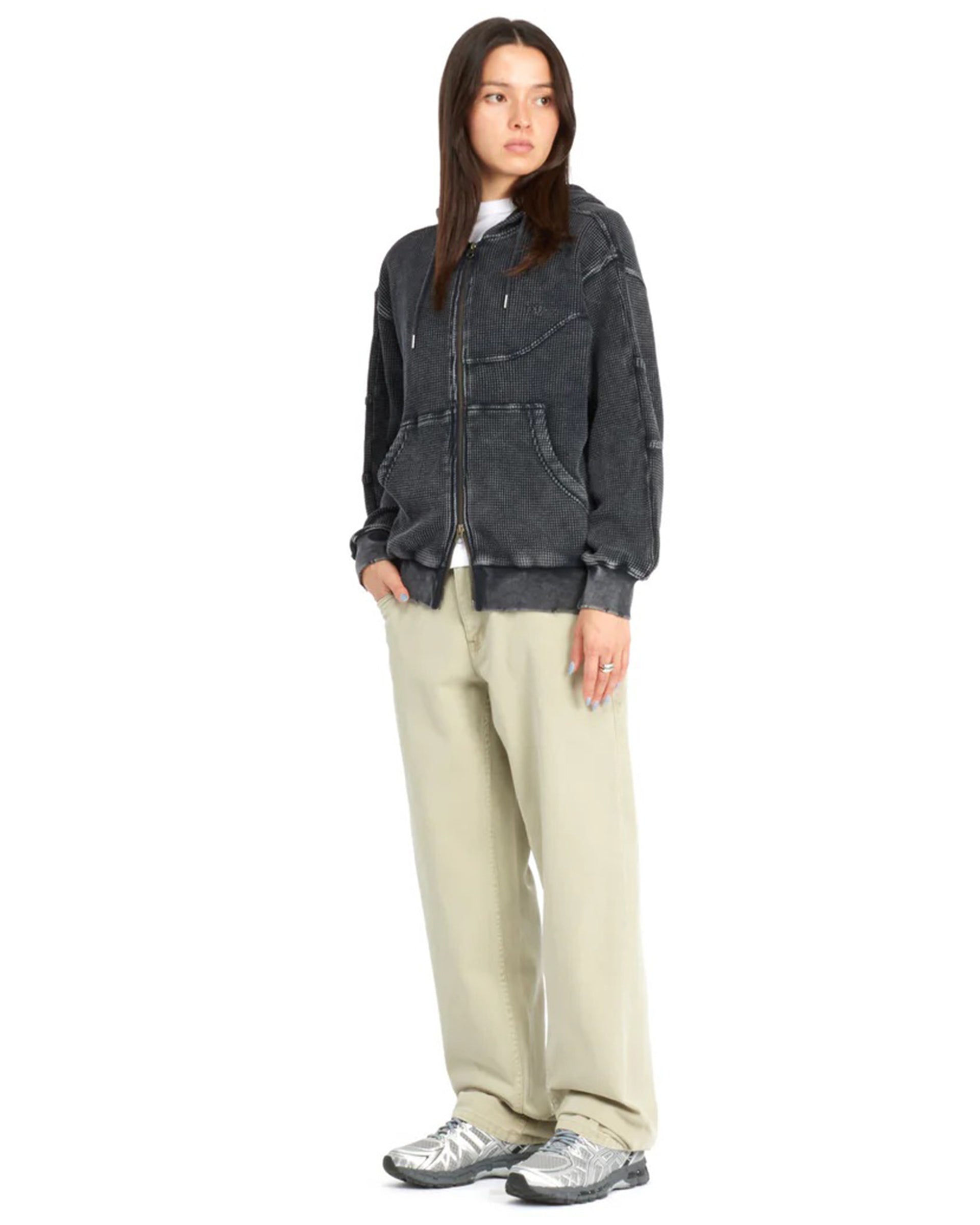 Dime MTL Premium Waffle Zip Hoodie - Faded Black