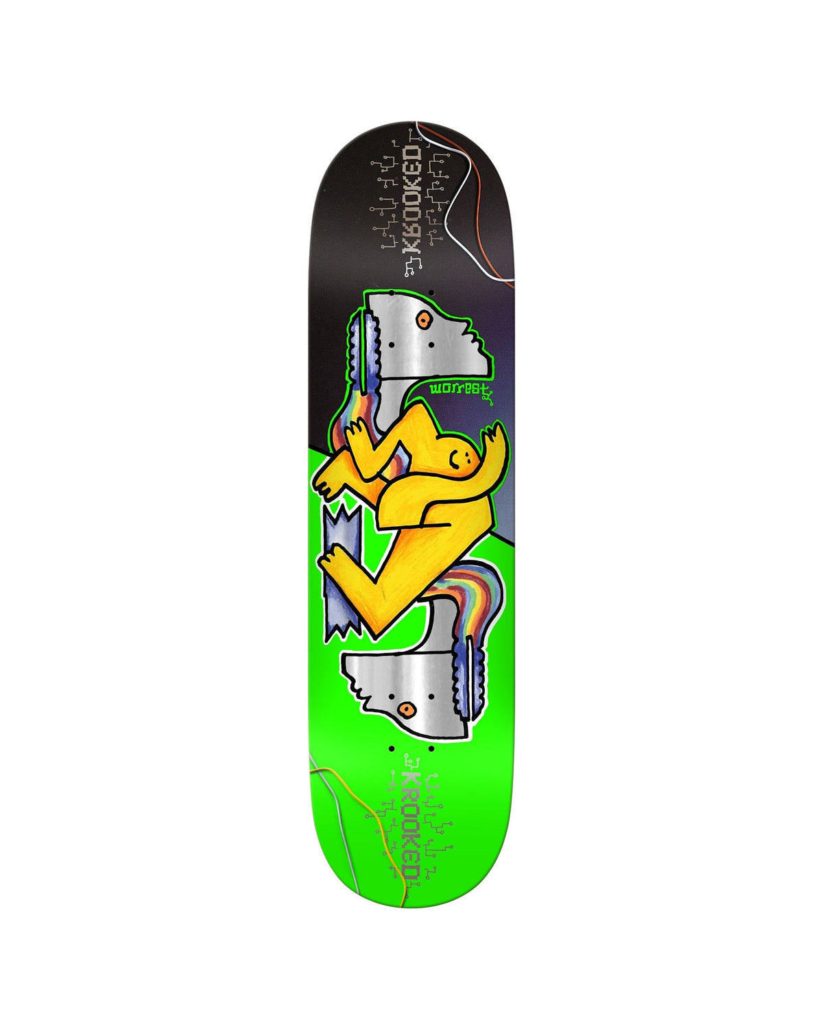Krooked Bobby Worrest Neon Robot Slick Bottom Twin Tail 8.3" Deck