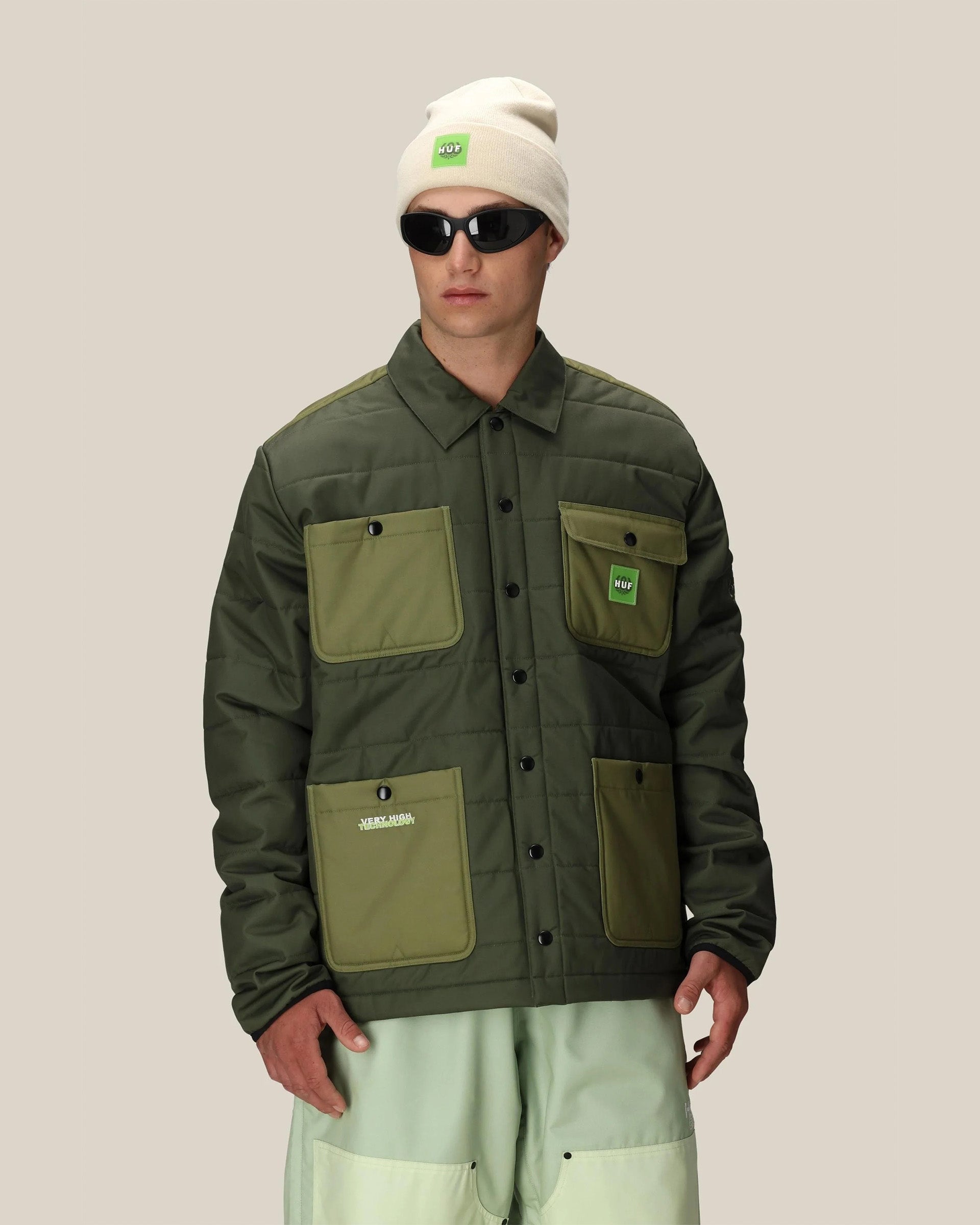 HUF Puffer Insulated Jacket - Dark Green Colorblock – Garage HUF Puffer Insulated Jacket - Dark Green Colorblock – Garage